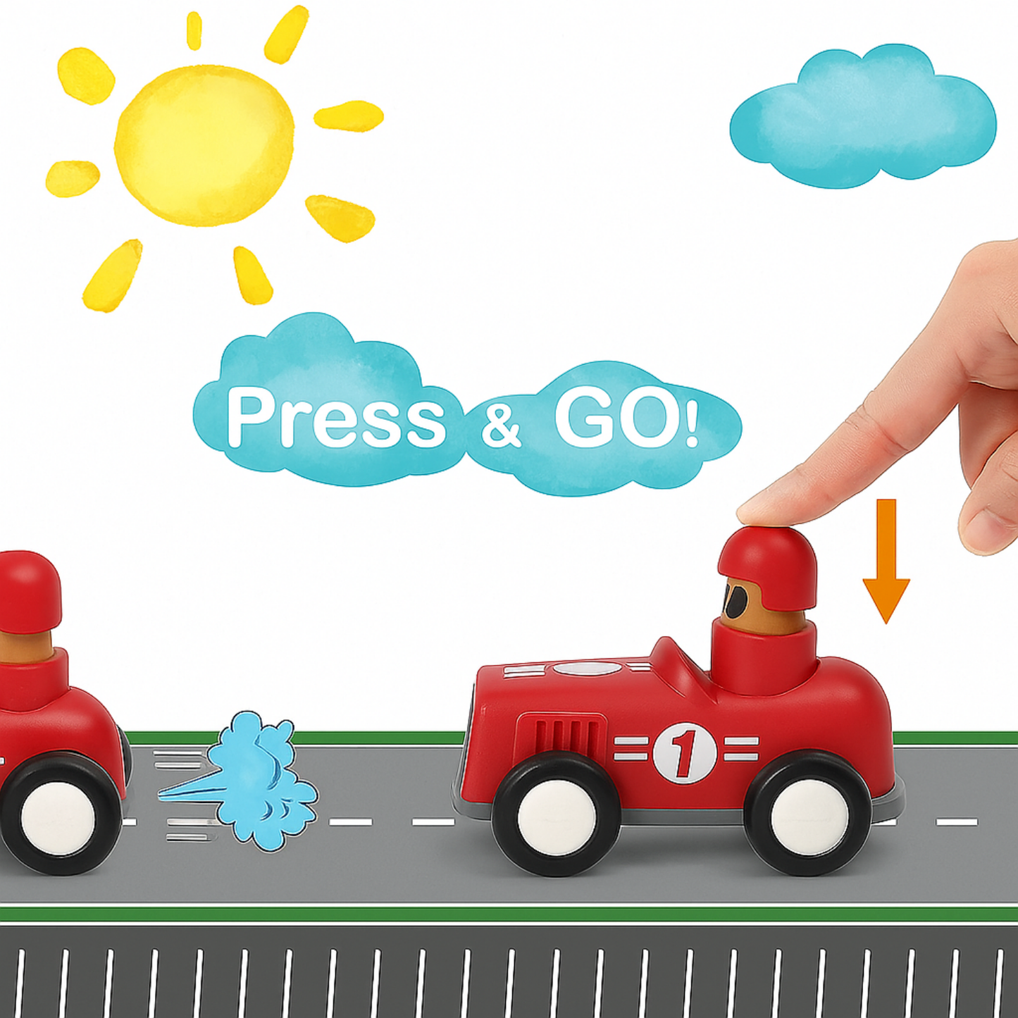 Push and Go Vehicle Toys Set, 4 Pieces with Race Car, Airplane, Boat and Train