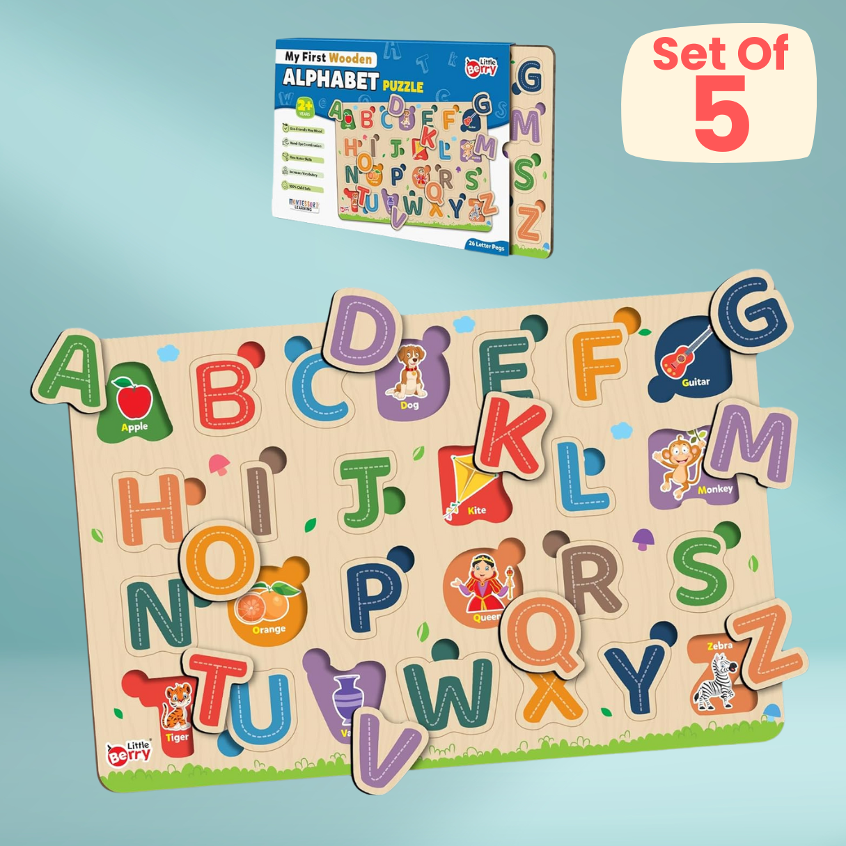 Wooden Puzzles for Kids (Age 2+ Years) Set of 5