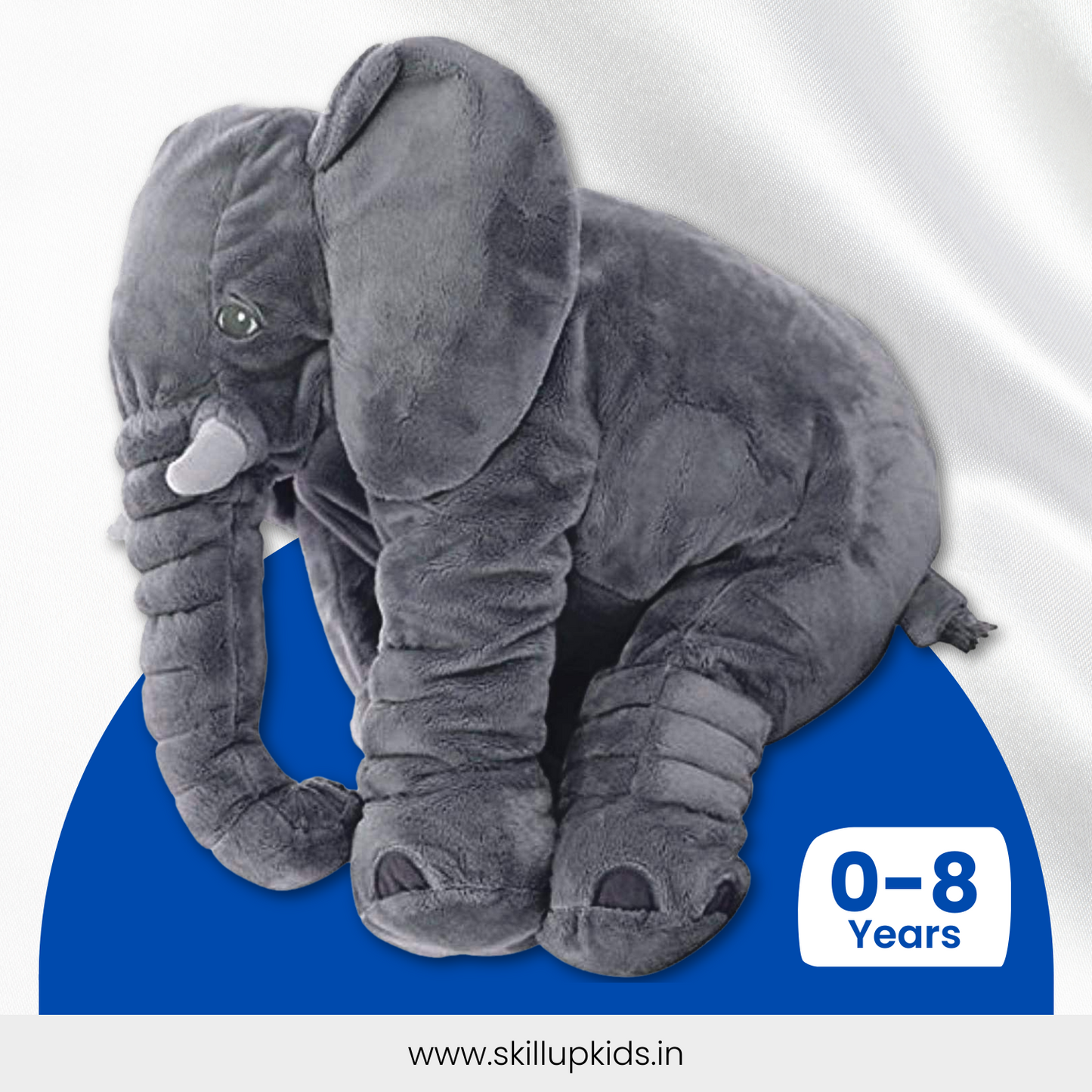🐘 Big Size Fiber-Filled Elephant Plush Pillow – Soft & Cuddly Toy for Toddlers (45cm, Grey)