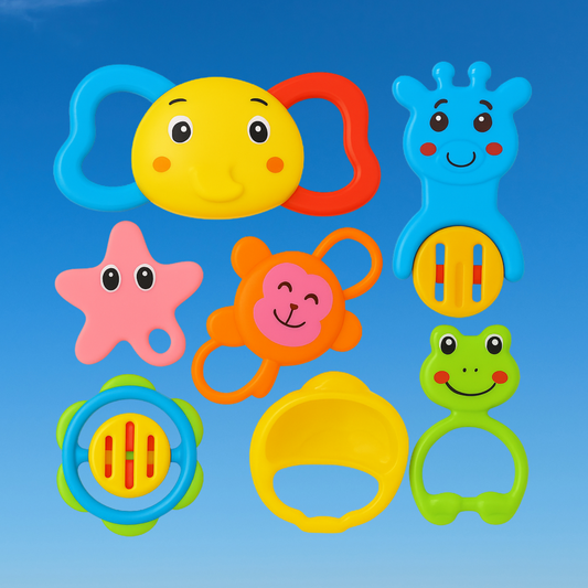 Set of 7 Attractive Rattles & Teethers – Safe & Engaging Baby Toys