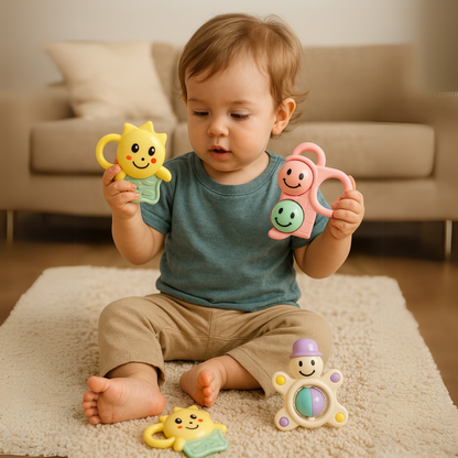 Baby Rattle & Juggler Set – Set of 3 Rattles + 1 Juggler | Infant Gift Set | BPA-Free