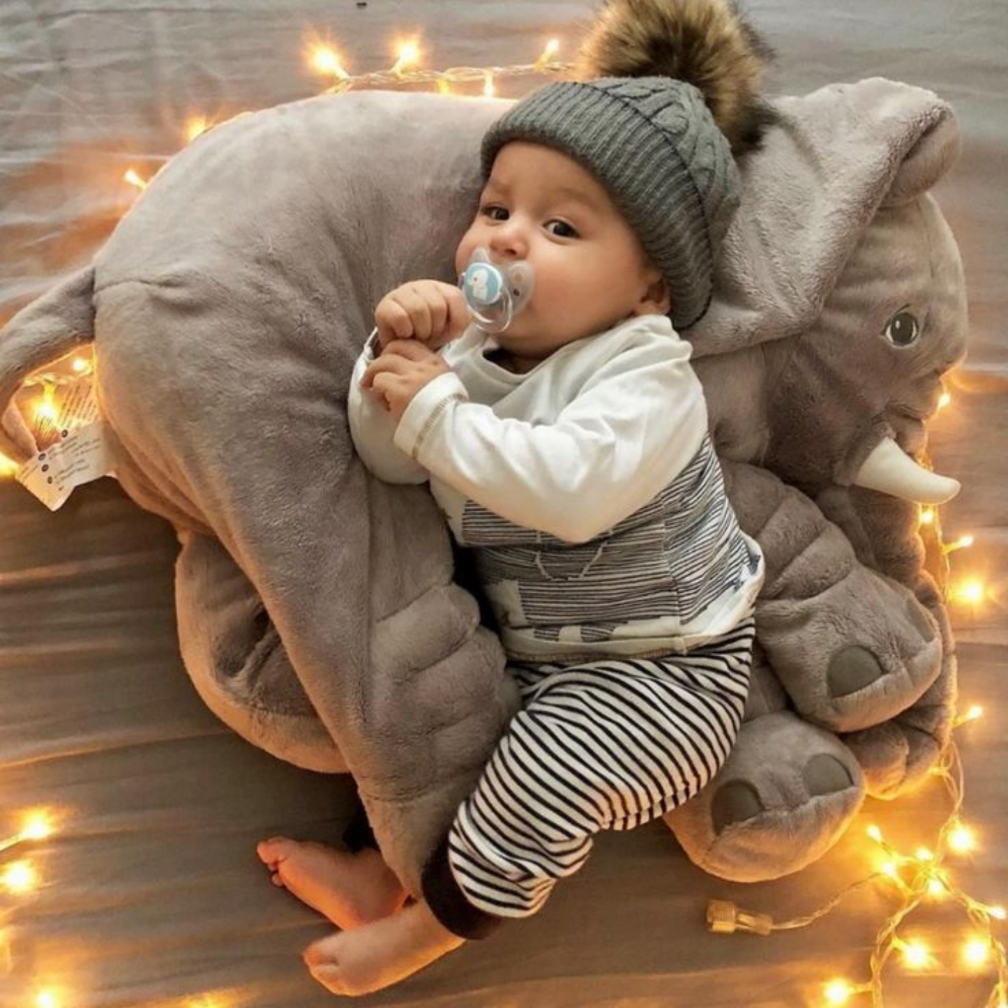 🐘 Big Size Fiber-Filled Elephant Plush Pillow – Soft & Cuddly Toy for Toddlers (45cm, Grey)