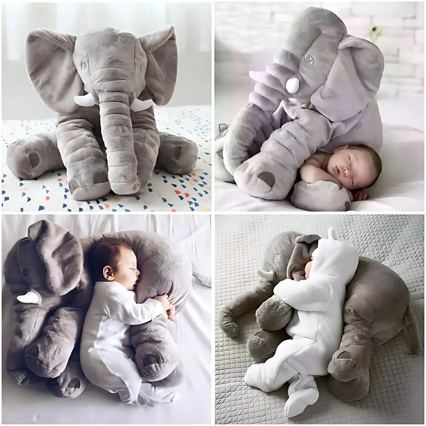 🐘 Big Size Fiber-Filled Elephant Plush Pillow – Soft & Cuddly Toy for Toddlers (45cm, Grey)