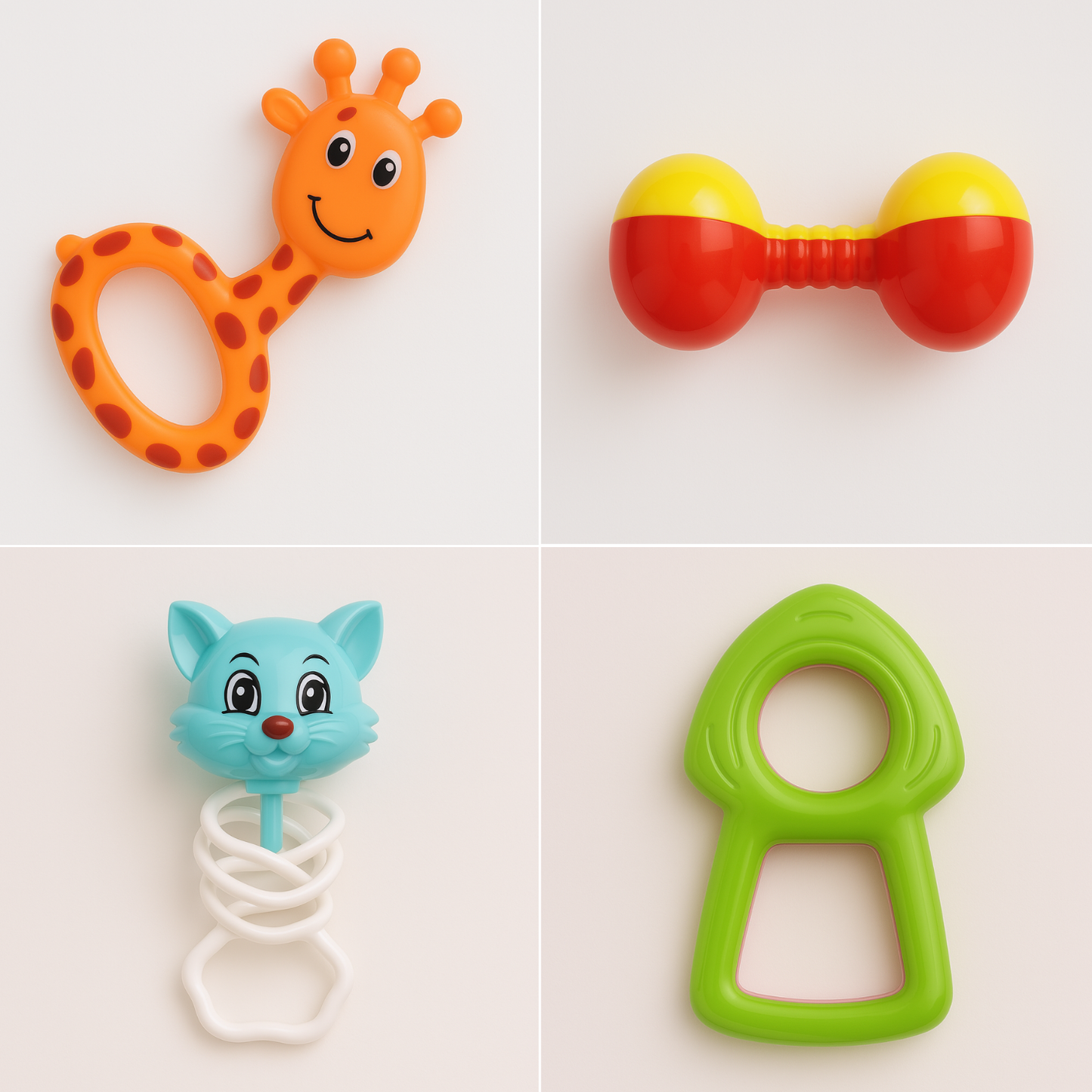 Baby Rattles Set, 8 Pieces, Animal Designs, Non-Toxic Plastic Toys for Infants