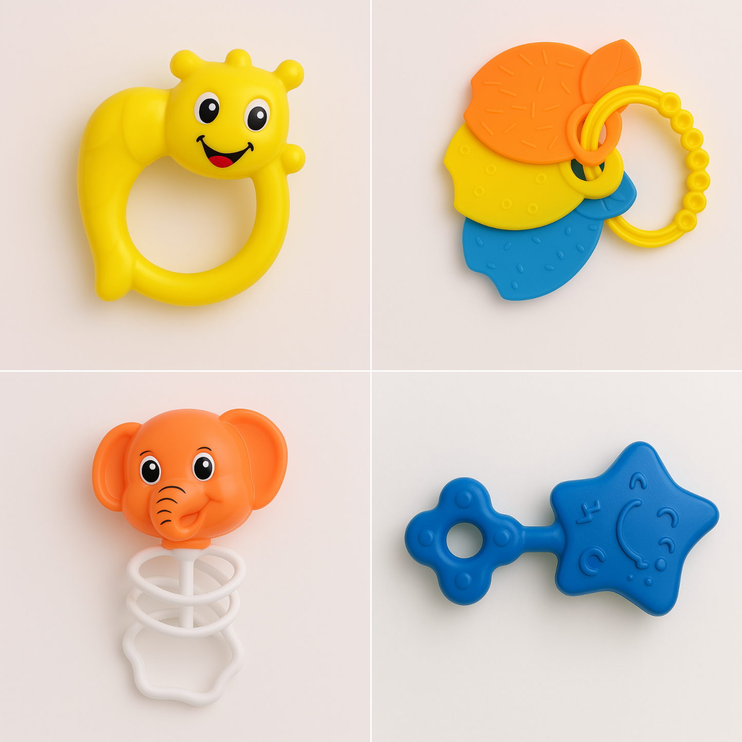 Baby Rattles Set, 8 Pieces, Animal Designs, Non-Toxic Plastic Toys for Infants