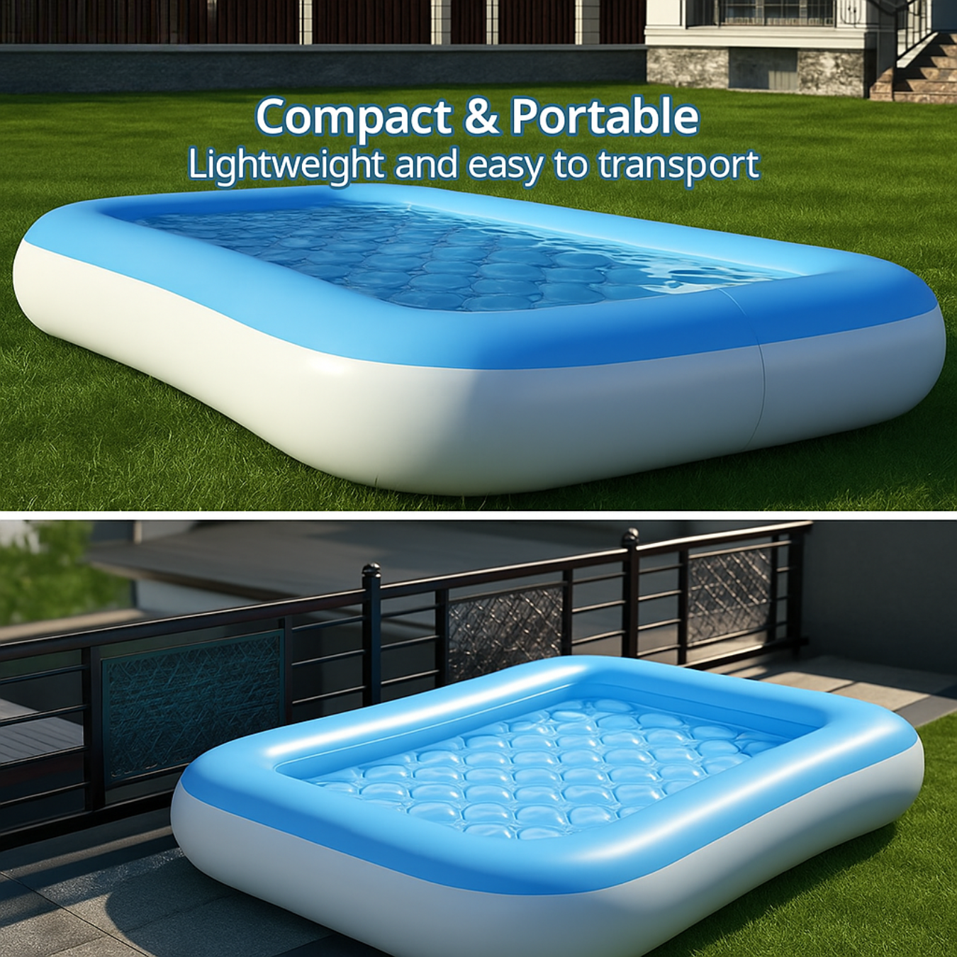 Inflatable 5.5ft Rectangular Pool for Summers with Air Pump