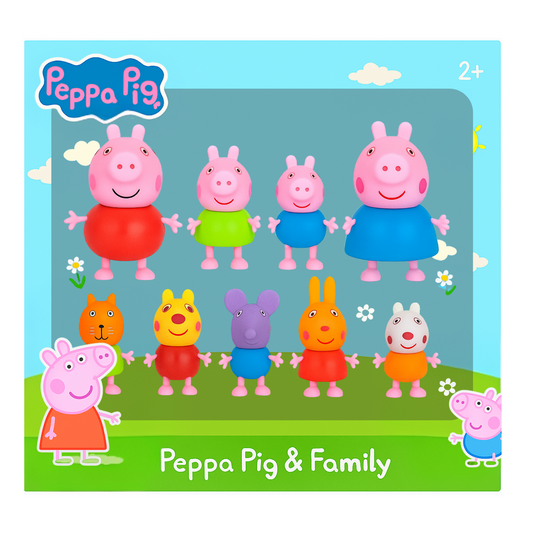 Peppa Pig Complete Family & Friends Figurine colourful Collection (Set of 9)