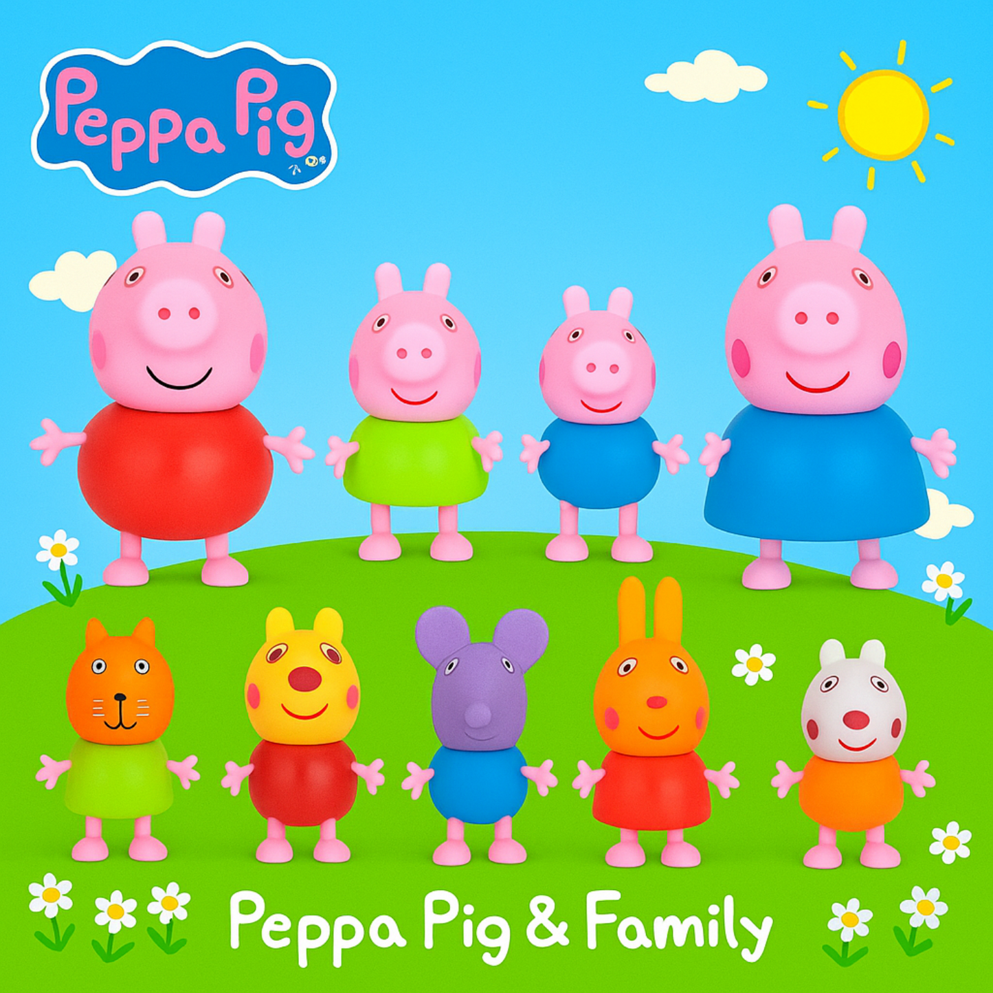 Peppa Pig Complete Family & Friends Figurine colourful Collection (Set of 9)