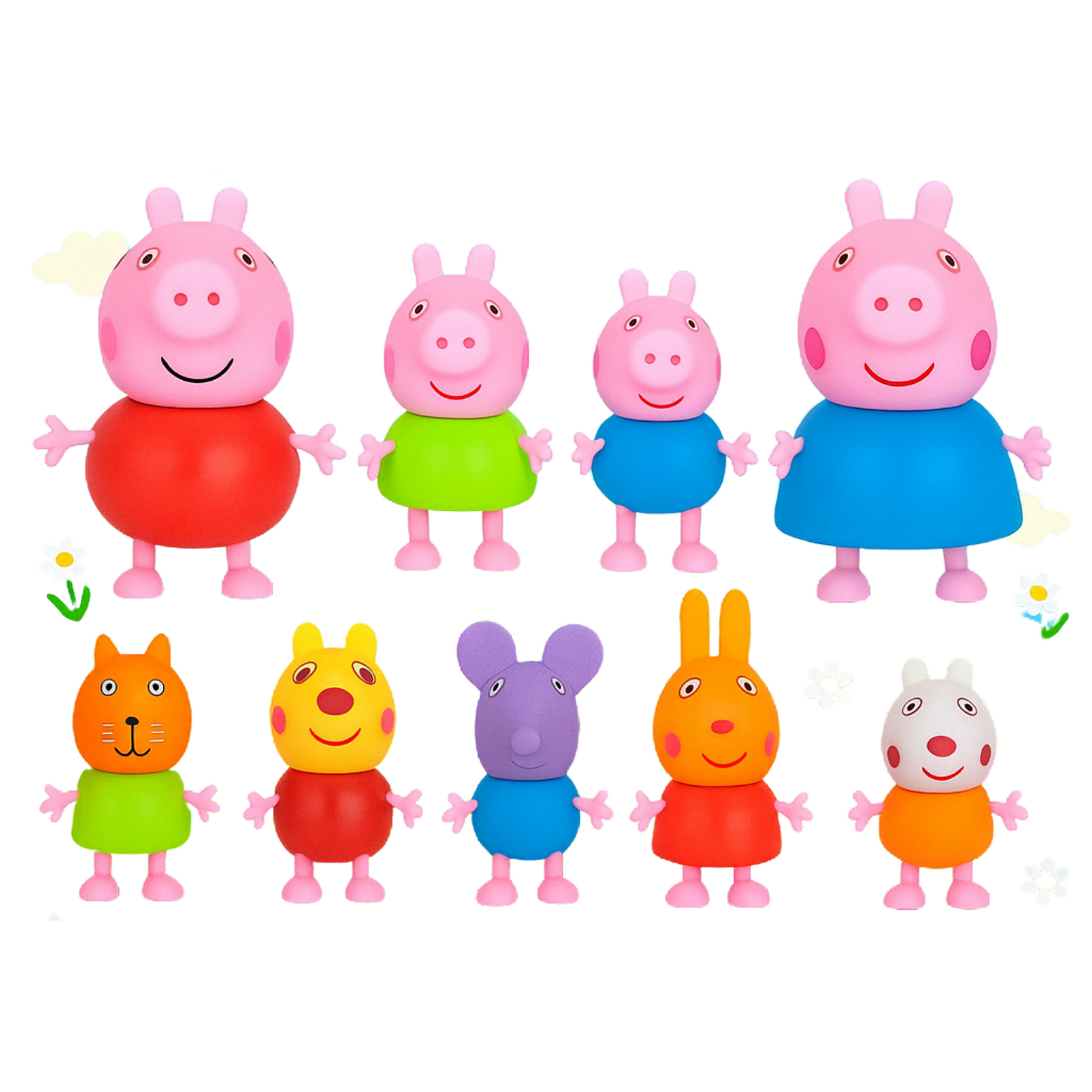 Peppa Pig Complete Family & Friends Figurine colourful Collection (Set of 9)