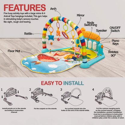 Interactive Baby Play Mat, Hanging Toys & Soft Mat with (Light & Sound)