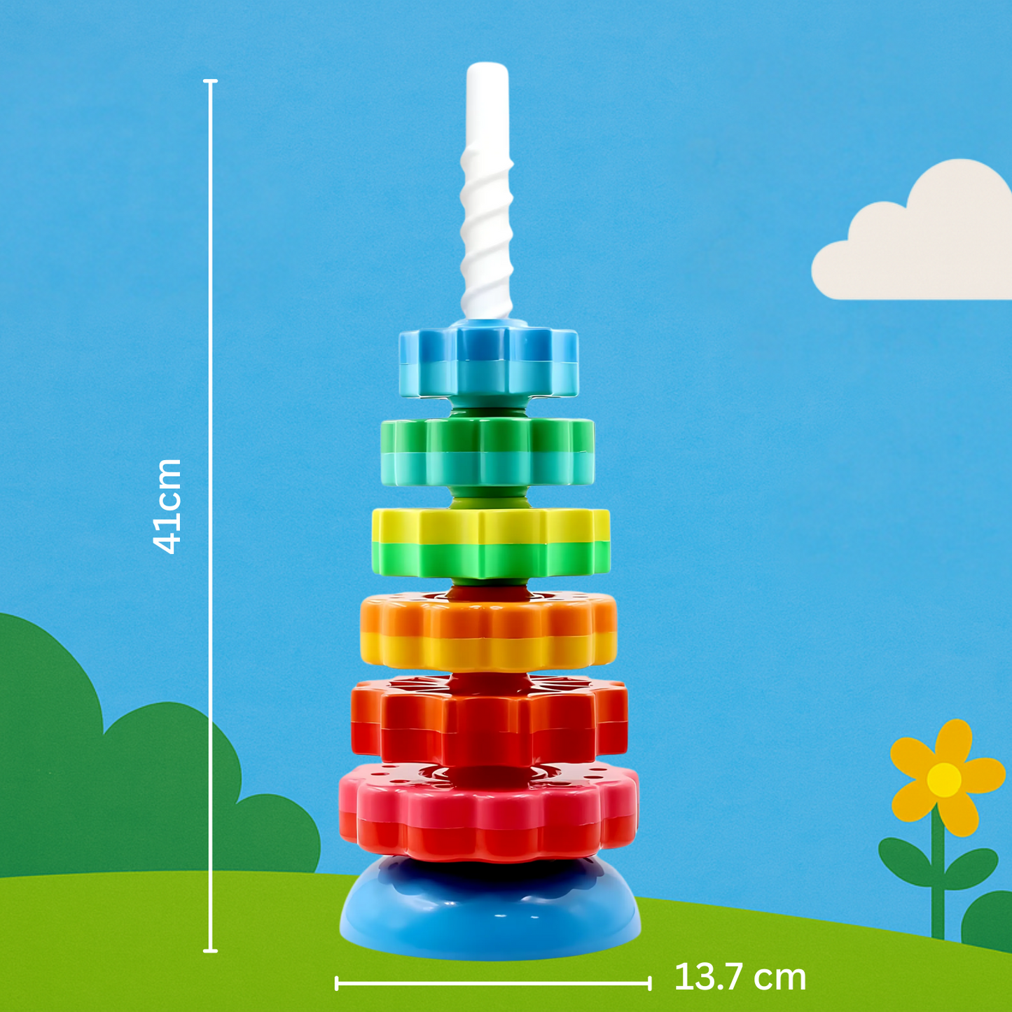 Rainbow Rotating Tower (Stacking Toy) – 41cm Tall, Safe & Sturdy Toy for Toddlers (12M+) Best Quality
