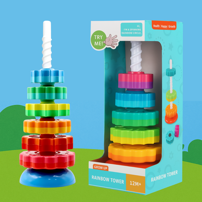 Rainbow Rotating Tower (Stacking Toy) – 41cm Tall, Safe & Sturdy Toy for Toddlers (12M+) Best Quality