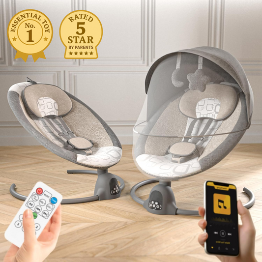 Electric Baby Swing Cradle | Remote, Bluetooth Music, Adjustable Recline, 5-Point Harness, Mosquito Net & Sunshade