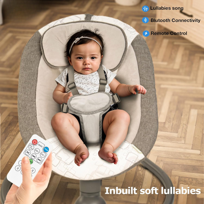 Electric Baby Swing Cradle | Remote, Bluetooth Music, Adjustable Recline, 5-Point Harness, Mosquito Net & Sunshade