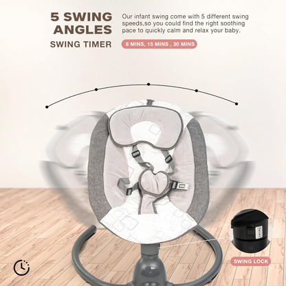 Electric Baby Swing Cradle | Remote, Bluetooth Music, Adjustable Recline, 5-Point Harness, Mosquito Net & Sunshade