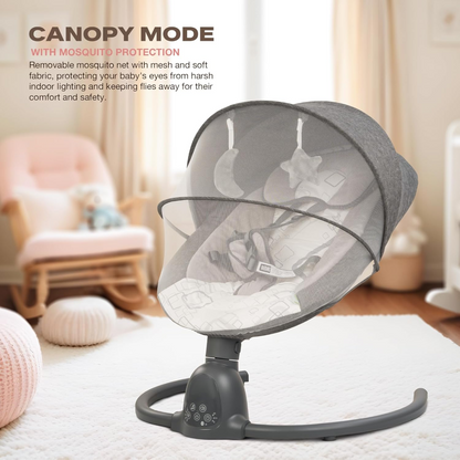 Electric Baby Swing Cradle | Remote, Bluetooth Music, Adjustable Recline, 5-Point Harness, Mosquito Net & Sunshade