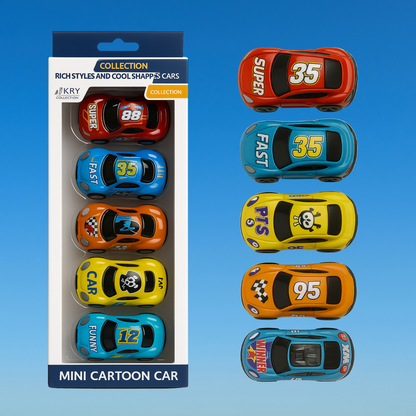Mini Cartoon Racing Cars Set, Pull-Back Mechanism, 5-Pack, Colourful Toys
