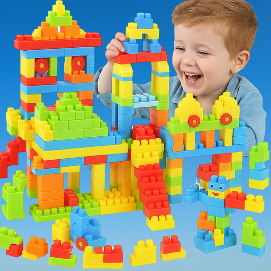 Building Blocks Set for Kids, 100 Pieces with Carry Case, Toys with Model Book