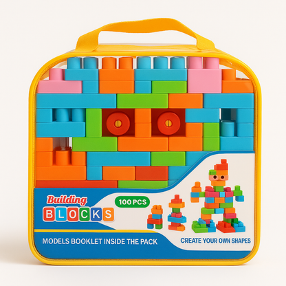 Building Blocks Set for Kids, 100 Pieces with Carry Case, Toys with Model Book