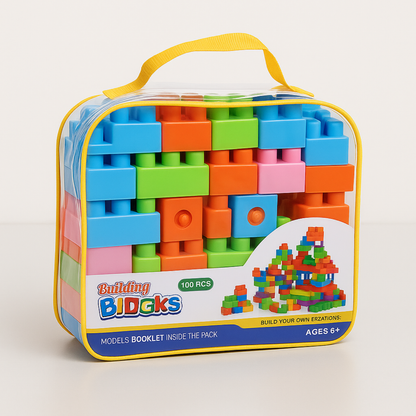 Building Blocks Set for Kids, 100 Pieces with Carry Case, Toys with Model Book