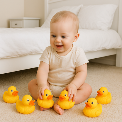 Set of 6 Classic Yellow Rubber Ducks, Floating Bath Time Fun | Baby Bath Toys
