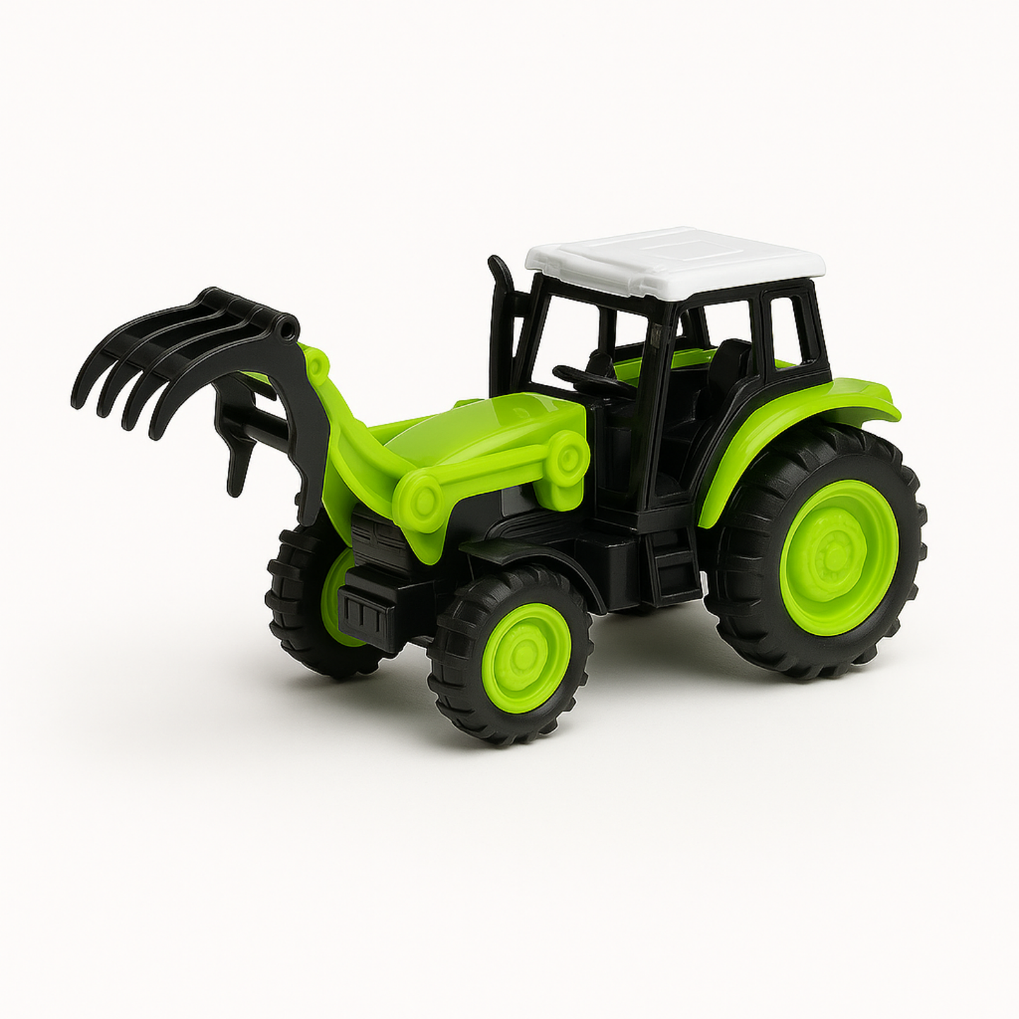 Kids Push and Go Mini Tractor Toy with Front Loader, Green and Black (Metal)