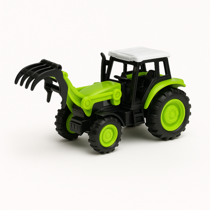 Kids Push and Go Mini Tractor Toy with Front Loader, Green and Black (Metal)