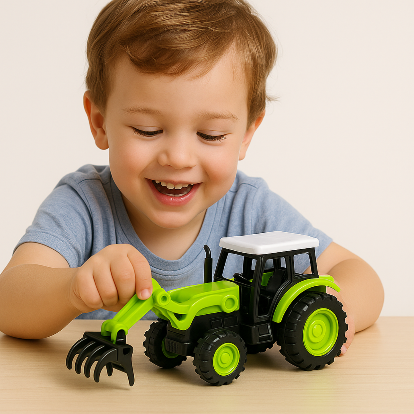 Kids Push and Go Mini Tractor Toy with Front Loader, Green and Black (Metal)