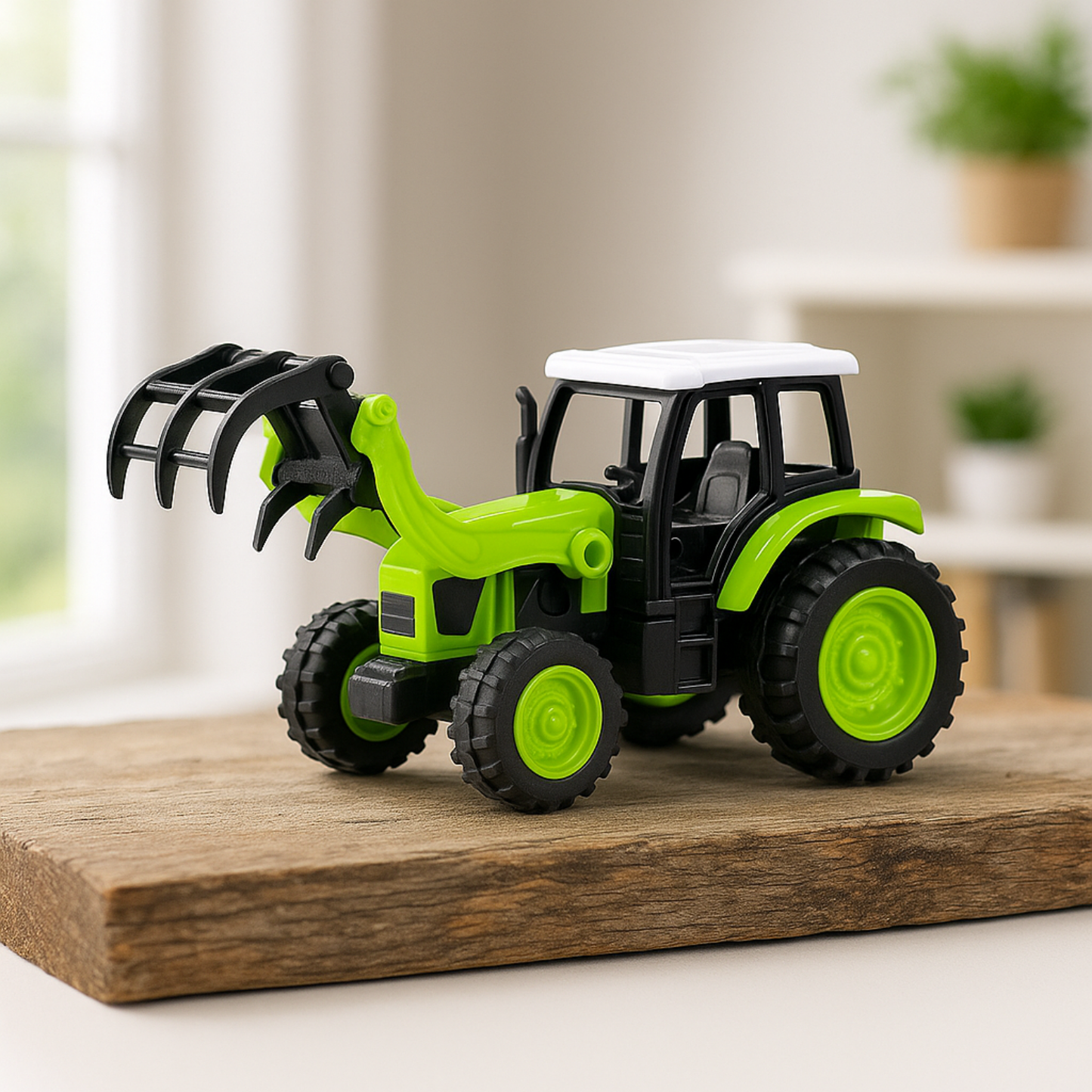 Kids Push and Go Mini Tractor Toy with Front Loader, Green and Black (Metal)