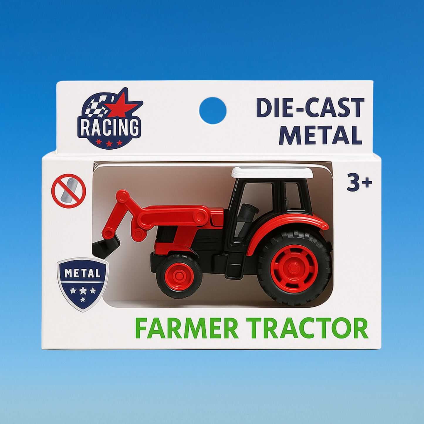 Kids Push and Go Mini Tractor Toy with Front Loader, Green and Black (Metal)
