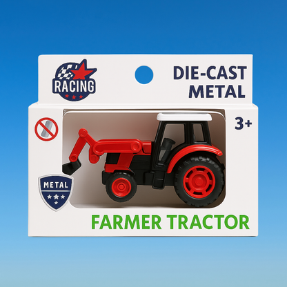 Kids Push and Go Mini Tractor Toy with Front Loader, Green and Black (Metal)