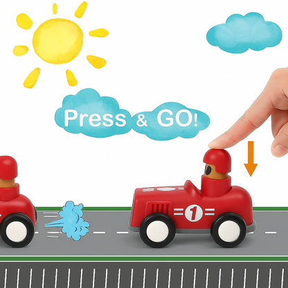 Push and Go Vehicle Toys Set, 4 Pieces with Race Car, Airplane, Boat and Train