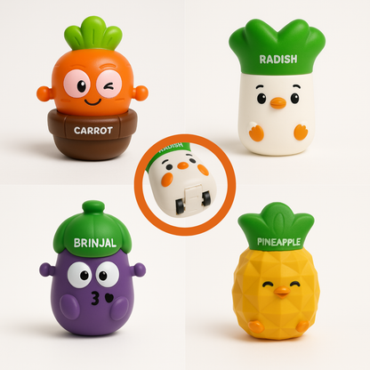 Push and Go Vegetable Toys Set, 4 Friction-Powered Characters Toys