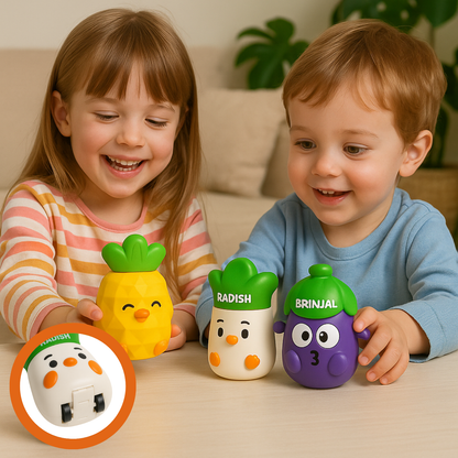 Push and Go Vegetable Toys Set, 4 Friction-Powered Characters Toys