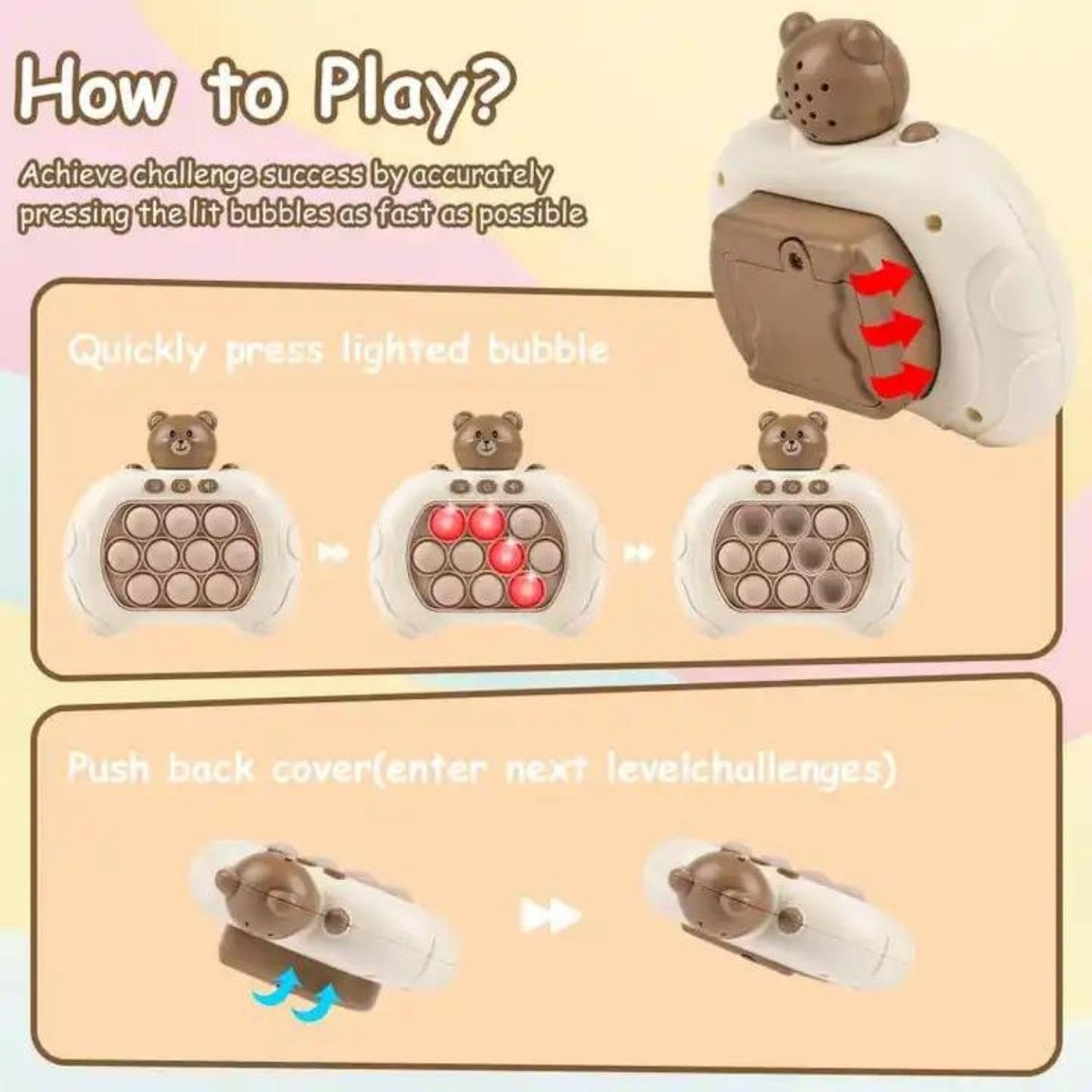 Fast Push Pop It Game – Interactive Bear-Themed Speed Bubble Pop Toy for Kids