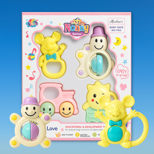 Baby Rattle & Juggler Set – Set of 3 Rattles + 1 Juggler | Infant Gift Set | BPA-Free