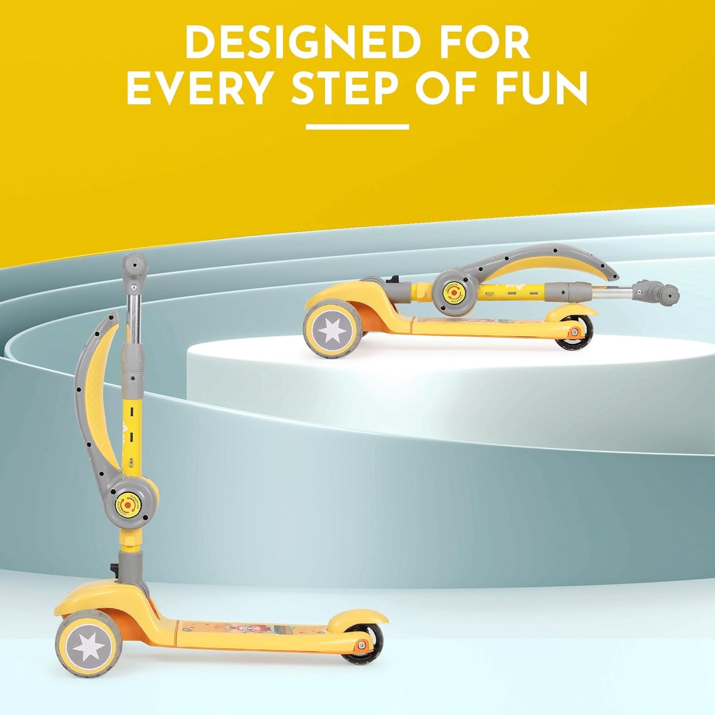 3-Wheel Folding Kick Scooter with Adjustable Height, Non-Slip Deck & Flashing Wheels – for Kids 2–12 Years (Yellow & Grey)