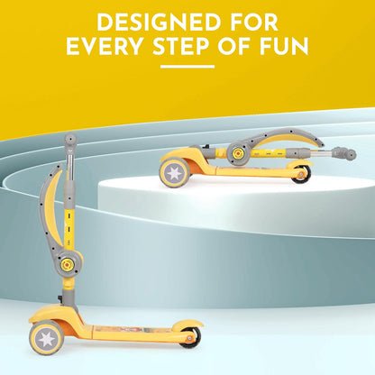 3-Wheel Folding Kick Scooter with Adjustable Height, Non-Slip Deck & Flashing Wheels – for Kids 2–12 Years (Yellow & Grey)