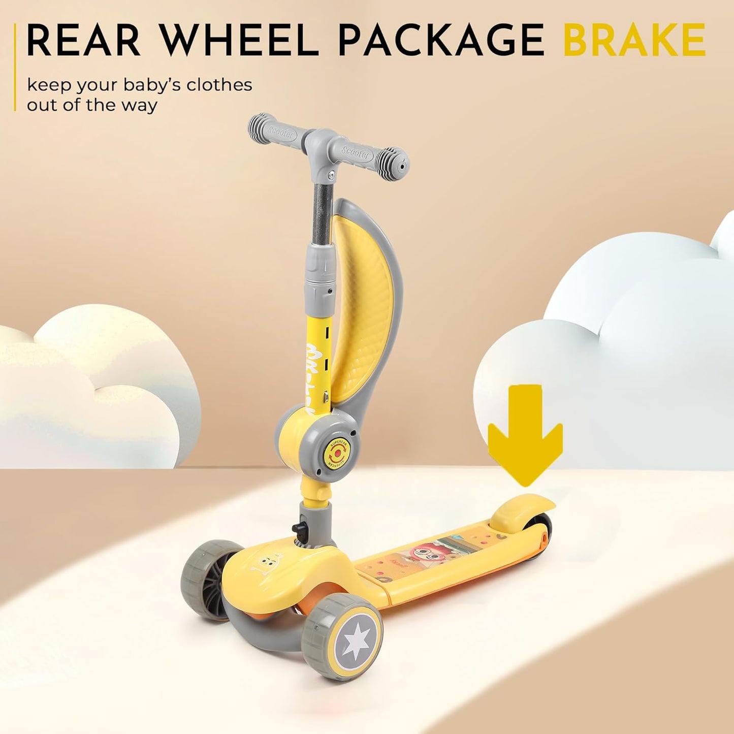 3-Wheel Folding Kick Scooter with Adjustable Height, Non-Slip Deck & Flashing Wheels – for Kids 2–12 Years (Yellow & Grey)