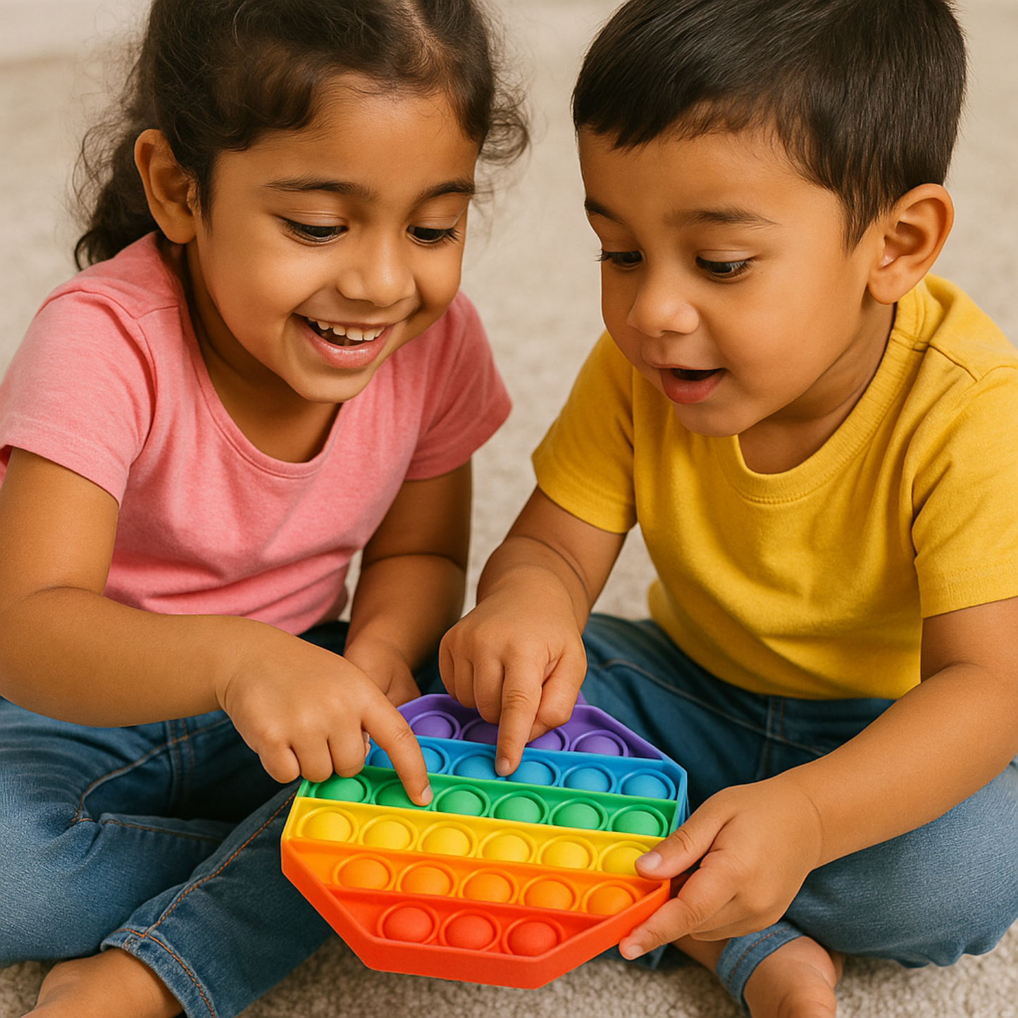 Rainbow Octagon Bubble Popper Fidget Toy, 28 Bubbles, Silicone Sensory Toy