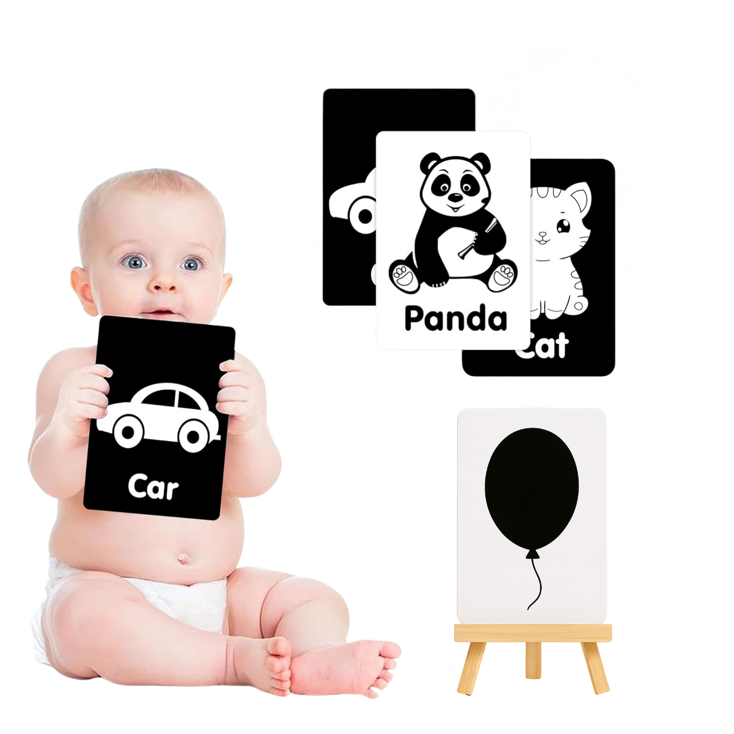 High Contrast Flash Cards for Newborns, 32 Cards with Stand (0-12 Month)