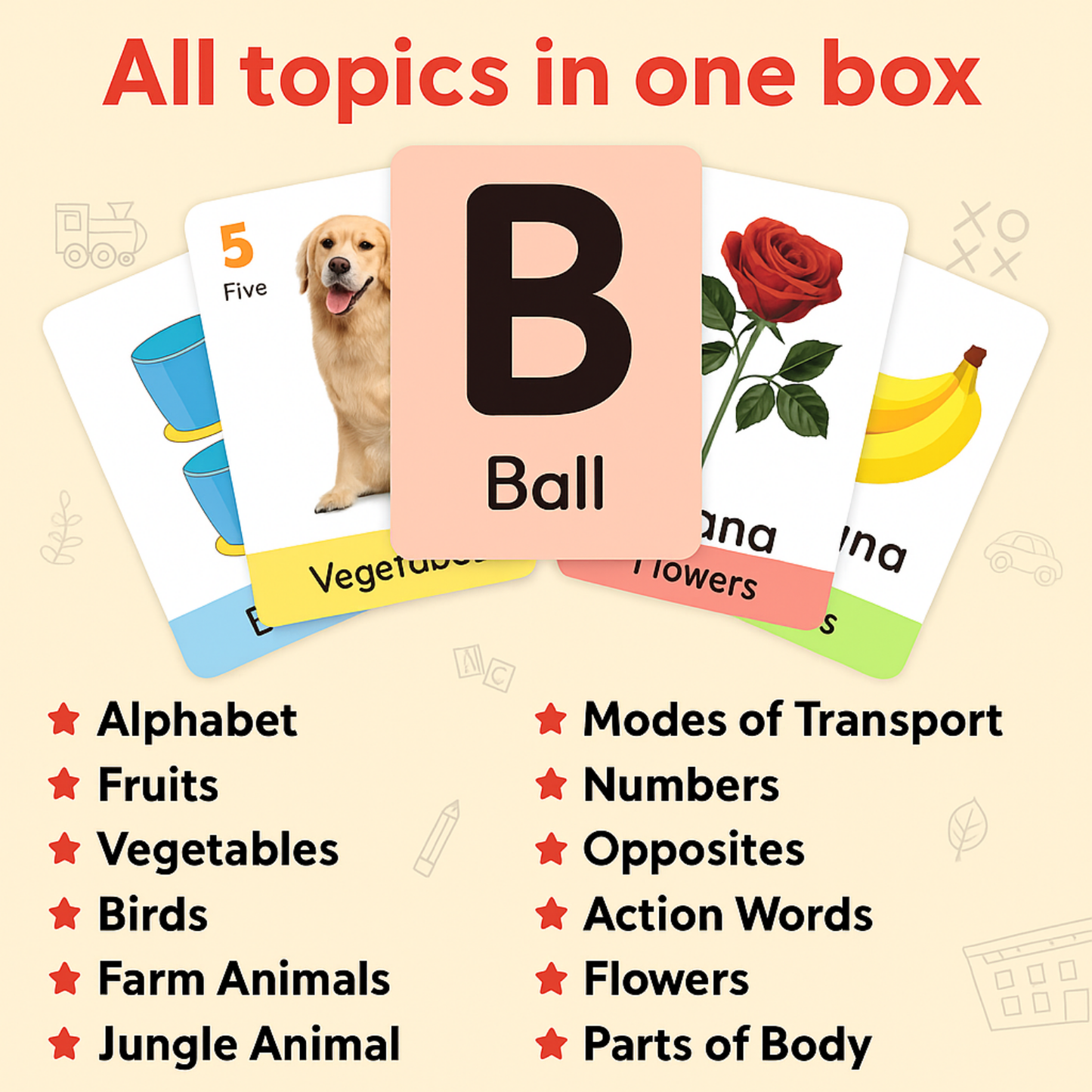 All in One Flash Cards for Kids | 72 Double-Sided Educational Cards
