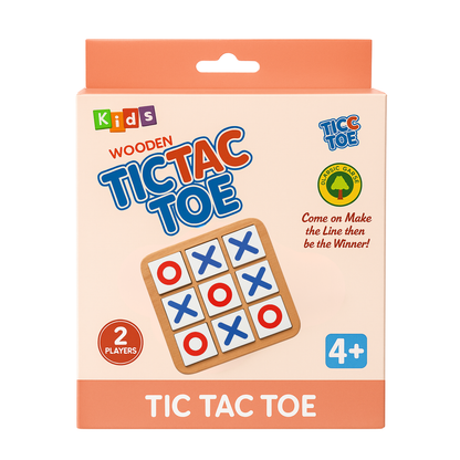 Wooden Tic Tac Toe Board Game for Kids, Ages 4+, 2 Players, Classic Strategy Game