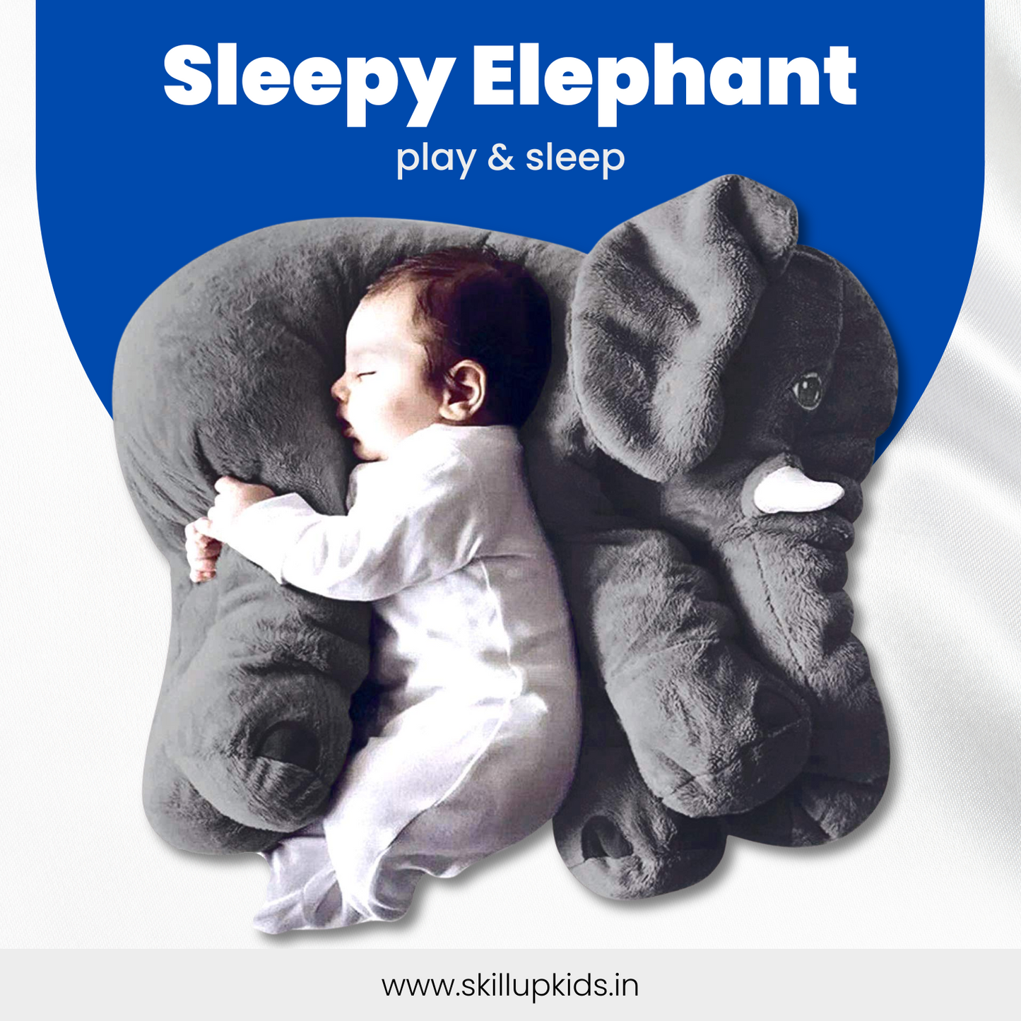 🐘 Big Size Fiber-Filled Elephant Plush Pillow – Soft & Cuddly Toy for Toddlers (45cm, Grey)