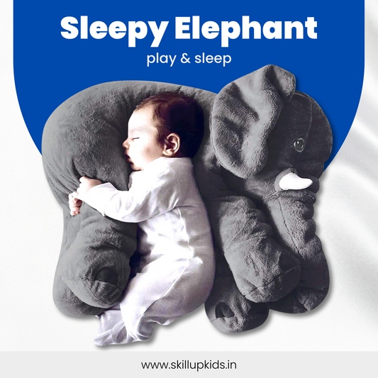 🐘 Big Size Fiber-Filled Elephant Plush Pillow – Soft & Cuddly Toy for Toddlers (45cm, Grey)