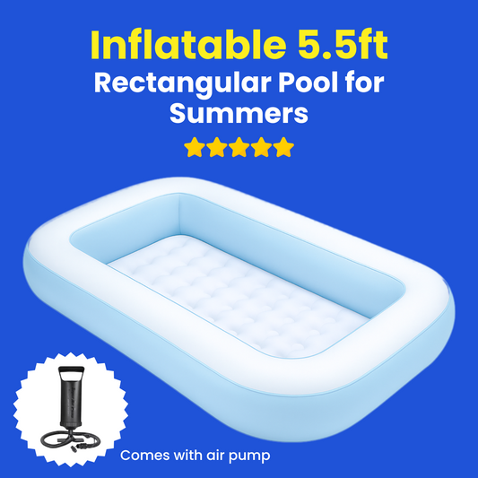 Inflatable 5.5ft Rectangular Pool for Summers with Air Pump