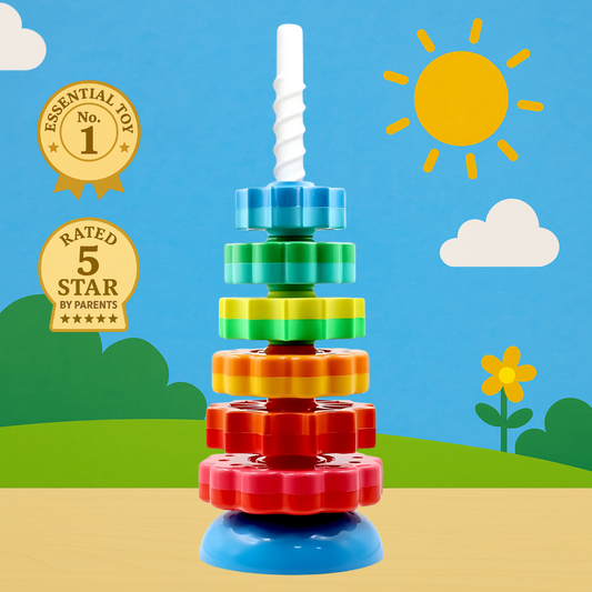 Rainbow Rotating Tower (Stacking Toy) – 41cm Tall, Safe & Sturdy Toy for Toddlers (12M+) Best Quality